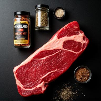 A gourmet food kit for grilling steaks.